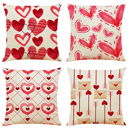 

Cushion Cover 4PCS Valentine's Day Decoration Valentine's Day Faux Linen Soft Square Throw Pillow Cover Cushion Case Pillowcase for Sofa Bedroom 45 x 45 cm (18 x 18 Inch) Superior Quality