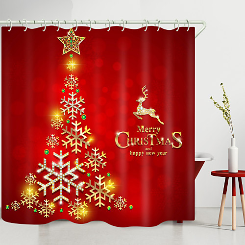 

Christmas Golden Christmas Tree Elk Digital Printing Shower Curtain Shower Curtains Hooks Modern Polyester New Design