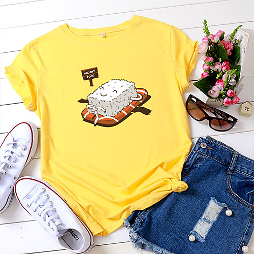 

Women's T shirt Graphic Text Graphic Prints Print Round Neck Tops 100% Cotton Basic Basic Top White Black Blue