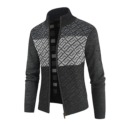 

Men's Knitted Color Block Cardigan Long Sleeve Sweater Cardigans Open Front Fall Winter Blue Wine Light gray