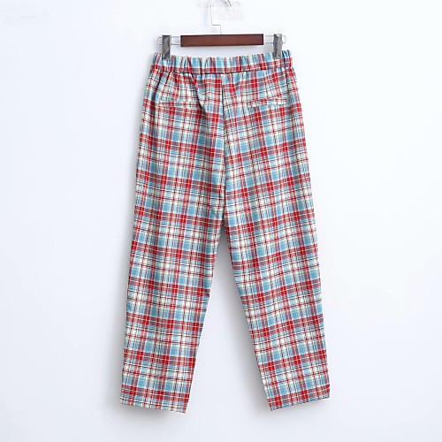 

Women's Streetwear Comfort Daily Going out Pants Chinos Pants Plaid Ankle-Length Pocket Red