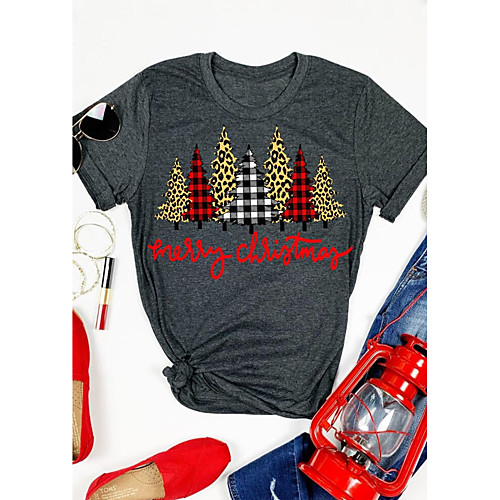

Women's Christmas Blouse Shirt Graphic Prints Print V Neck Streetwear Christmas Tops Cotton Gray