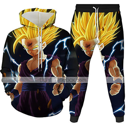 

Men's 3D Hoodies Set Graphic 3D Character 2 Piece Front Pocket Hooded Daily 3D Print 3D Print Casual Hoodies Sweatshirts Long Sleeve Purple Rainbow Orange