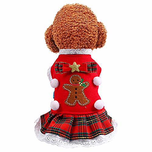 

christmas dog sweater turtleneck pets pullover plaid skirt fall winter dog princess dress clothes