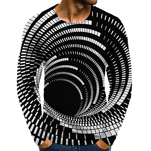 

Men's T shirt Shirt 3D Print Graphic Optical Illusion 3D Plus Size Print Long Sleeve Daily Tops Round Neck Black / Sports