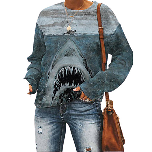 

Women's Blouse Shirt Animal Long Sleeve Print Round Neck Tops Black Gray