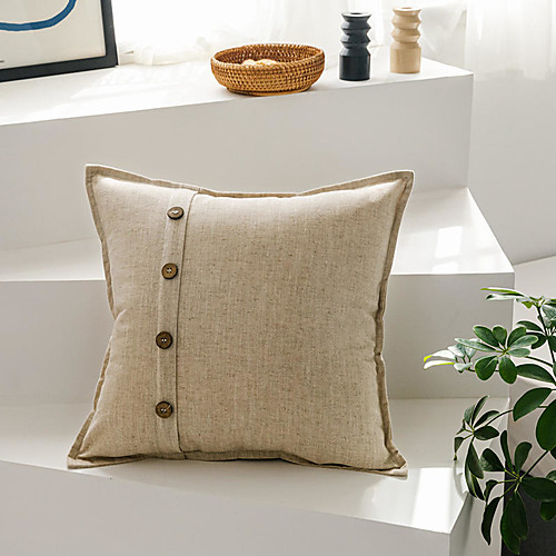 

Simple Cotton And Faux Linen Style Plain Pillow Case Cover Button Decoration Solid Color Pillow Case Cover Living Room Bedroom Sofa Cushion Cover