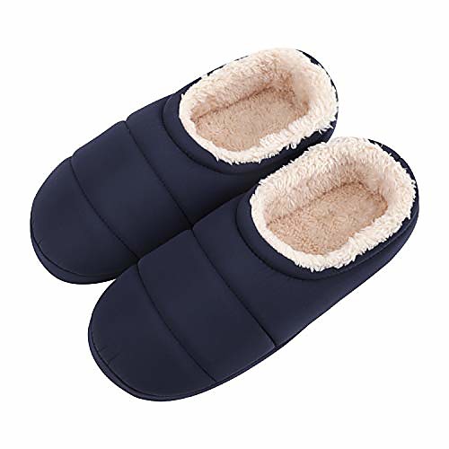 

mens indoor slippers winter soft cozy warm fleece cotton home slipers memory foam slip on non slip bedroom footwear shoes plush ankle boots booties navy blue