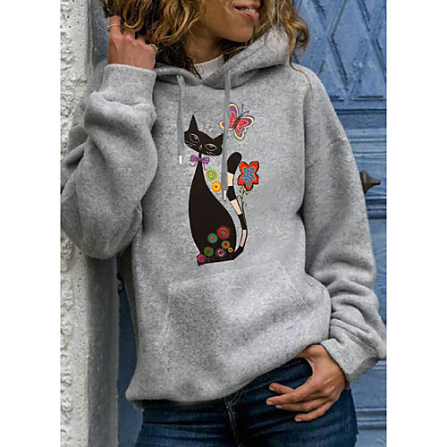 

Women's Hoodie Pullover Cartoon Graphic Front Pocket Daily Basic Casual Hoodies Sweatshirts Gray