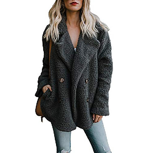 

womens coat fur outerwear open front casual coat fashion button ladies solid oversized loose jackets with pockets cardigans black