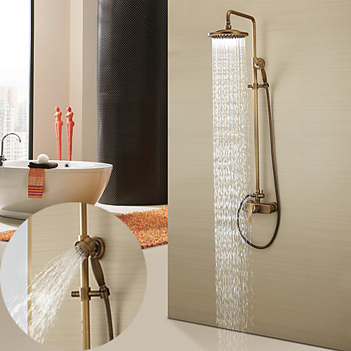 

Antique Brass Shower System Set,Single Handle Three Holes Rainfall Wall Mounted Shower System Ceramic Valve Bath Shower Mixer Taps with Hot and Cold Water Switch