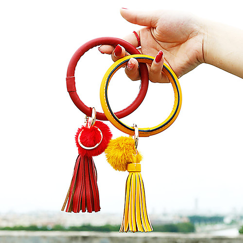 

5pcs leather wristlet keychain bracelet keyring bracelets tassel bangle key ring chain for women girls