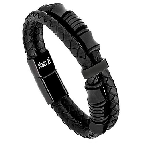 

mens bracelet leather braided bracelet, leather bracelet stainless steel braided for men, black leather bracelet for men (black,black stainless steel, 8.07)