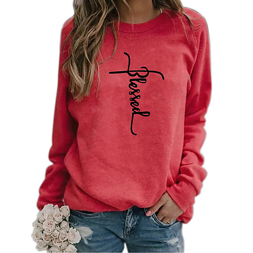 

Women's Hoodie Sweatshirt Graphic Text Letter Daily Basic Casual Hoodies Sweatshirts Loose Blue Fuchsia Khaki
