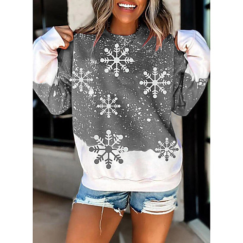 

Women's Hoodie Sweatshirt Graphic Christmas Daily Casual Hoodies Sweatshirts Loose Gray Red