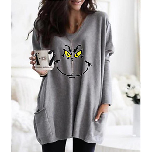 

Women's T Shirt Dress Tee Dress Short Mini Dress Blue Purple Gray Black Long Sleeve Animal Patchwork Print Fall Winter Round Neck Casual Christmas Loose 2021 S M L XL XXL 3XL 4XL 5XL