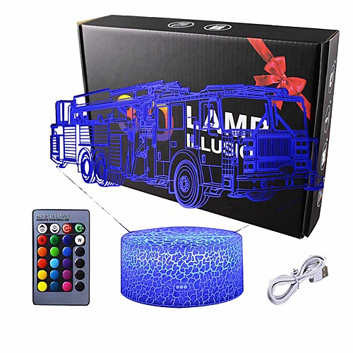 

3D Night Light Illusion Lamp Fire Truck Shape Touch Table Lighting 16 Colors Changing LED Light Car Pattern Table Lamps Childrenroom Theme Decoration and Kiddie Family Holiday Gift (Fire Truck)