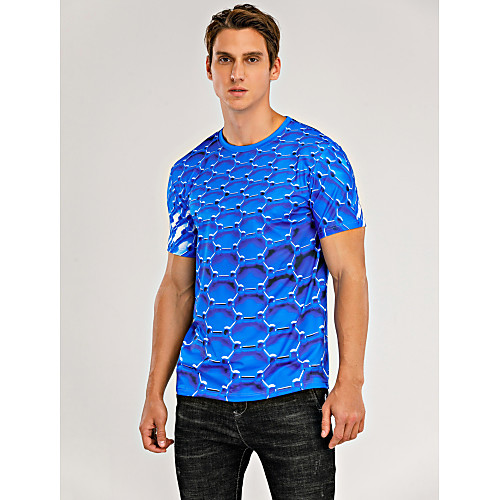 

Men's T shirt Graphic Plus Size Print Short Sleeve Weekend Tops Streetwear Round Neck Blue Gold / Summer