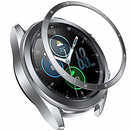 

bezel ring compatible samsung galaxy watch 3 45mm 41mm, classic bezel ring adhesive cover anti scratch stainless steel protector accessories (silver, galaxy watch3-45mm)