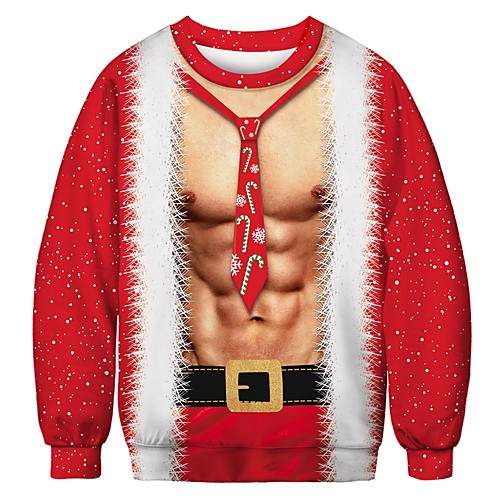 

Men's Pullover Sweatshirt Graphic 3D Muscle Round Neck Christmas 3D Print Casual Christmas Hoodies Sweatshirts Long Sleeve Loose Red