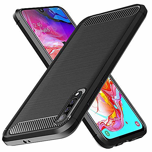 

galaxy a70 case, carbon fiber soft tpu scratch resistant shock absorption case cover for samsung galaxy a70 (black)
