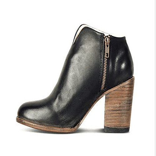 

Women's Boots Block Heel Boots Chunky Heel Round Toe Booties Ankle Boots Daily Walking Shoes PU Solid Colored Black Brown / Booties / Ankle Boots