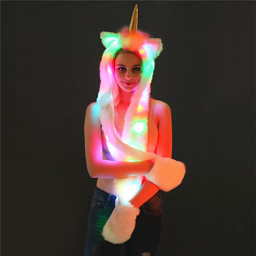 

LED Color-Change Unicorn Warmer Scarf Faux Fur Animal Hat Scarf Gloves Mittens 3-in-3 Function Furry Hoodie