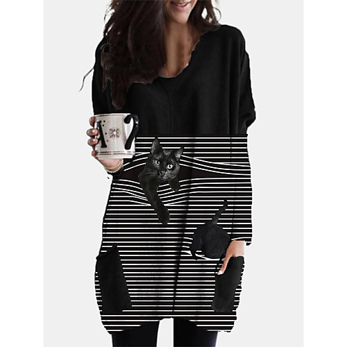 

Women's Pullover Sweatshirt Striped Daily Casual Hoodies Sweatshirts Loose Black