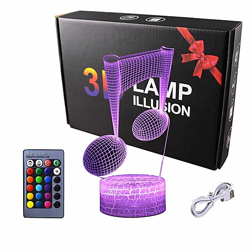 

Visual 3D Illusion Lamp Music Note Gifts for Music Lover LED 7 Color Changing Smart Touch Night Light for Children Gift (Note)