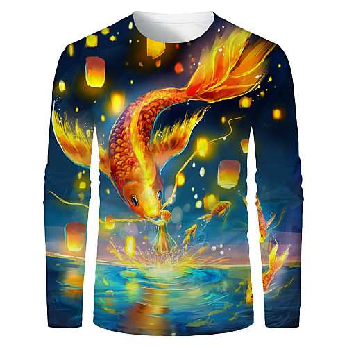 

Men's T shirt 3D Print Graphic 3D Animal Print Long Sleeve Daily Tops Gold