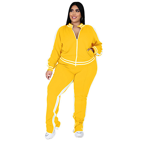 

Women's Plain Daily Wear Two Piece Set T shirt Pant Patchwork Tops