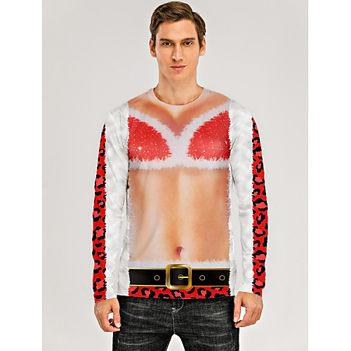 

Men's T shirt 3D Print Graphic 3D Print Long Sleeve Christmas Tops Red / White