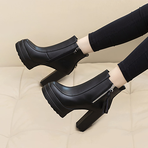 

Women's Boots Chunky Heel Round Toe Sexy Daily Party & Evening PU Solid Colored Black / Booties / Ankle Boots