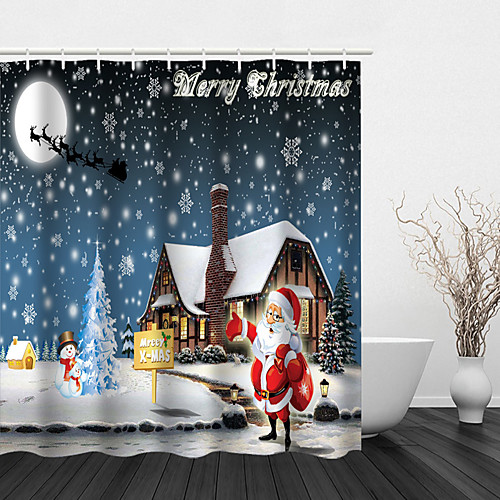 

Bathroom Shower Curtain And Hook Rainbow Classic Polyester Christmas Santa Snowman House Snowflake Bathroom Decorations