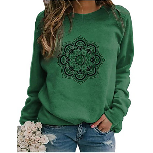 

Women's Hoodie Sweatshirt Floral Graphic Daily Basic Casual Hoodies Sweatshirts Cotton Blue Khaki Green
