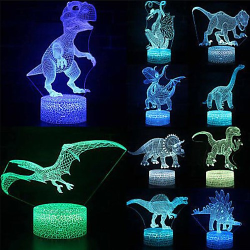 

3D LED Dinosaur Night Light Lamp 7 Color LED Illusion Light Christmas Decoration Animal Night Light Touch Sleeping Night Light Table Bedside Lamp Raptor Tyrannosaurus Pterodactyl for Baby Kids Gift