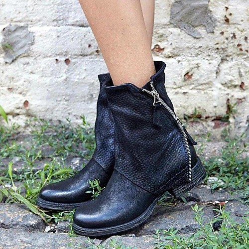 

Women's Boots Flat Heel Round Toe Daily PU Synthetics Black