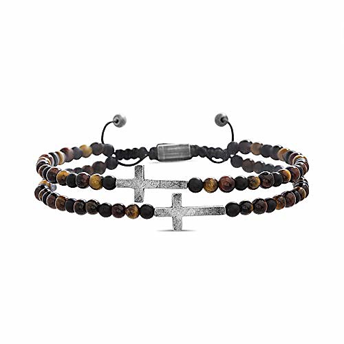 

cross station double strand brown beaded adjustable bracelet for men (brown), one size (smbs606861ox-tgm)