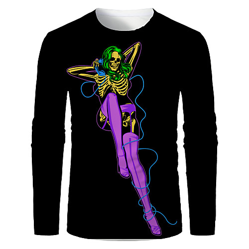

Men's T shirt 3D Print Graphic 3D Skull Print Long Sleeve Daily Tops Rainbow