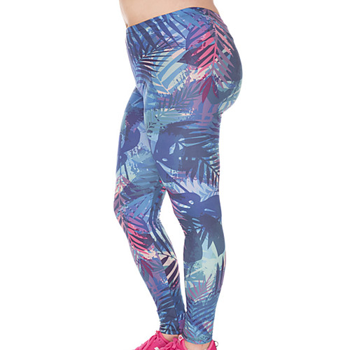 

Women's Sporty Comfort Sports Gym Yoga Leggings Pants Plants Patterned Ankle-Length Print Blue