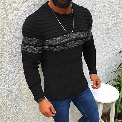 

Men's Knitted Color Block Pullover Long Sleeve Sweater Cardigans Crew Neck Fall Winter White Black Yellow