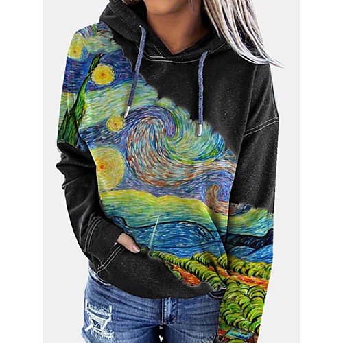 

Women's Pullover Hoodie Sweatshirt Galaxy Graphic Front Pocket Print Daily Other Prints Basic Casual Hoodies Sweatshirts Green Black Navy Blue