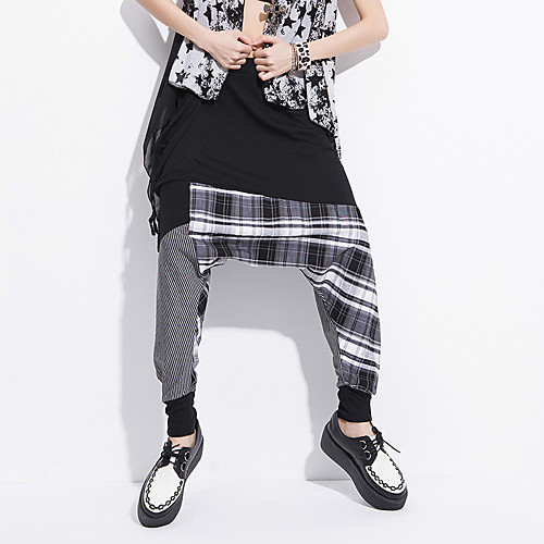 

Women's Basic Streetwear Comfort Daily Going out Wide Leg Pants Pants Striped Solid Colored Full Length Pocket Patchwork Black