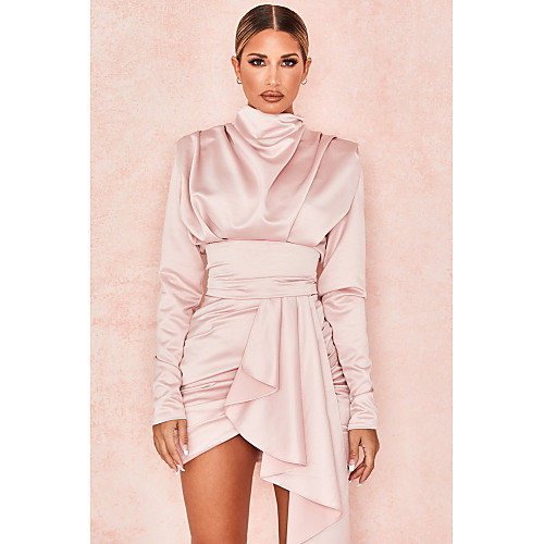 

A-Line Empire Elegant Homecoming Party Wear Dress High Neck Long Sleeve Short / Mini Spandex with Sash / Ribbon 2021