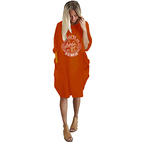 

Women's A Line Dress Midi Dress Purple Blushing Pink Wine Army Green Gray Dusty Blue Orange Black 3/4 Length Sleeve Print Solid Color Print Fall Round Neck Casual Party vacation dresses Batwing Sleeve