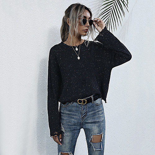 

Women's Basic Knitted Solid Color Pullover Cotton Long Sleeve Sweater Cardigans Crew Neck Fall Winter Black