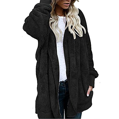 

women's coat casual fleece fuzzy faux fur outwear long sleeve jackets open front cardigan autumn thin outwear