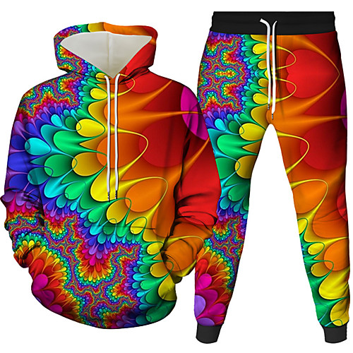

Men's 3D Hoodies Set Graphic 3D 2 Piece Hooded Daily 3D Print Casual Hoodies Sweatshirts Long Sleeve Blue Purple Yellow