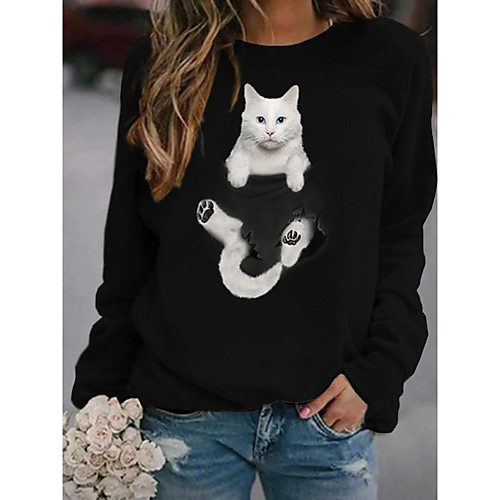 

Women's Hoodie Sweatshirt Cat Graphic 3D Daily Basic Casual Hoodies Sweatshirts Black