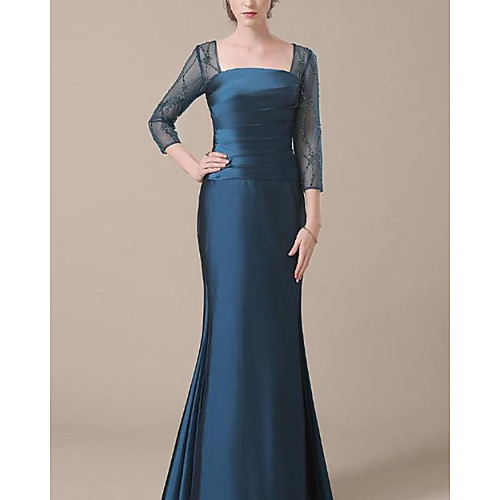 

Mermaid / Trumpet Mother of the Bride Dress Elegant Jewel Neck Floor Length Satin 3/4 Length Sleeve with Ruching 2021